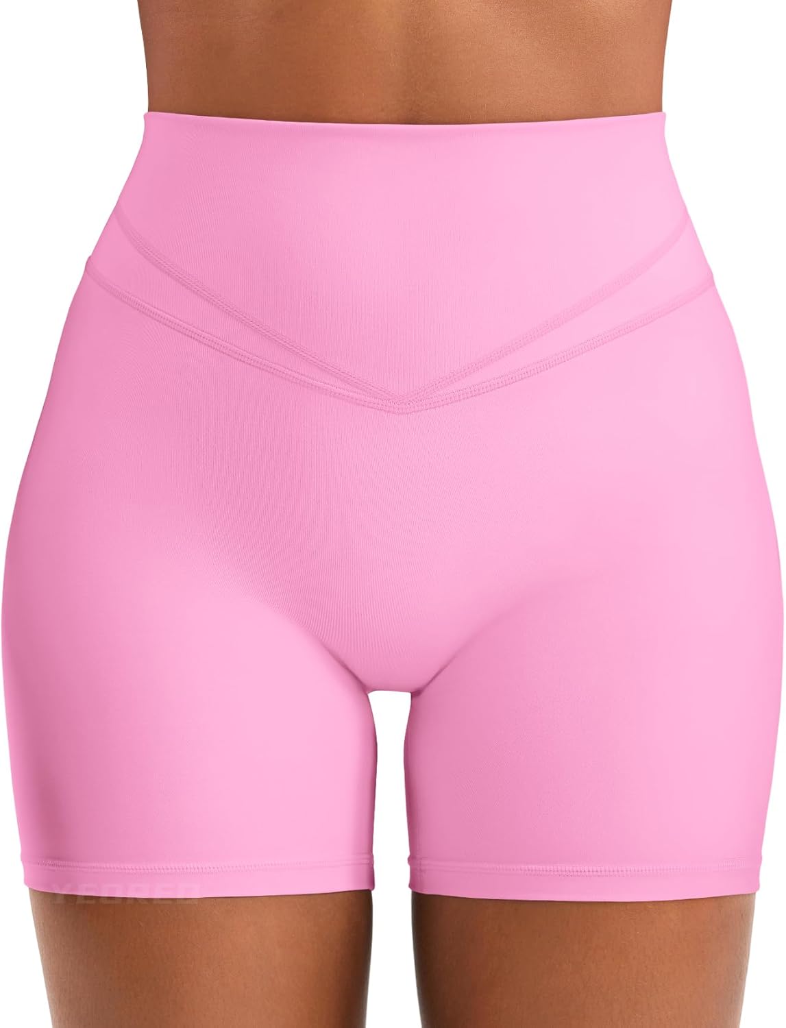 YEOREO Women's High Rise Yoga Shorts - 4.5" No Front Seam Hidden Scrunch Biker Shorts
