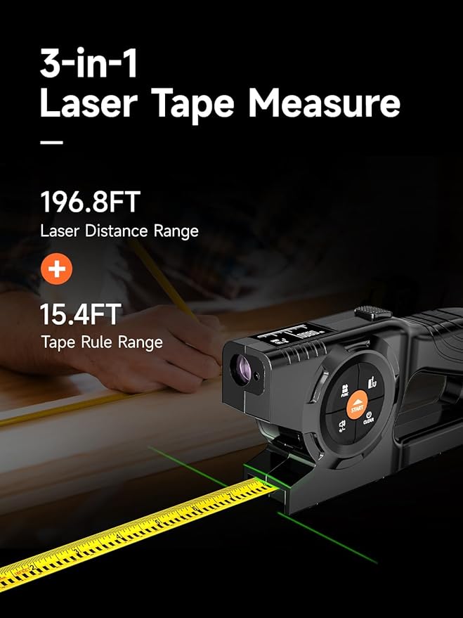 3-in-1 Digital Tape Measure, 196Ft Laser Measurement Tool & Auto Lock Tape