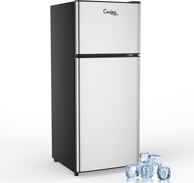 3.8 Cu Ft Mini Fridge for Bedroom Small Fridge, Small Refrigerator | 2 Door Mini Fridge with Freezer 7 Level Thermostat, LED Light, for Bedroom, Office, Dorm
