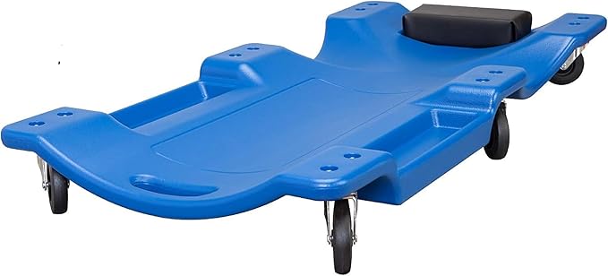 Big RED ATRP6240UR Blow Molded Plastic Rolling Garage/Shop Creeper: 40" Mechanic Cart with Padded Headrest and 6 Casters,250 LBS, Blue