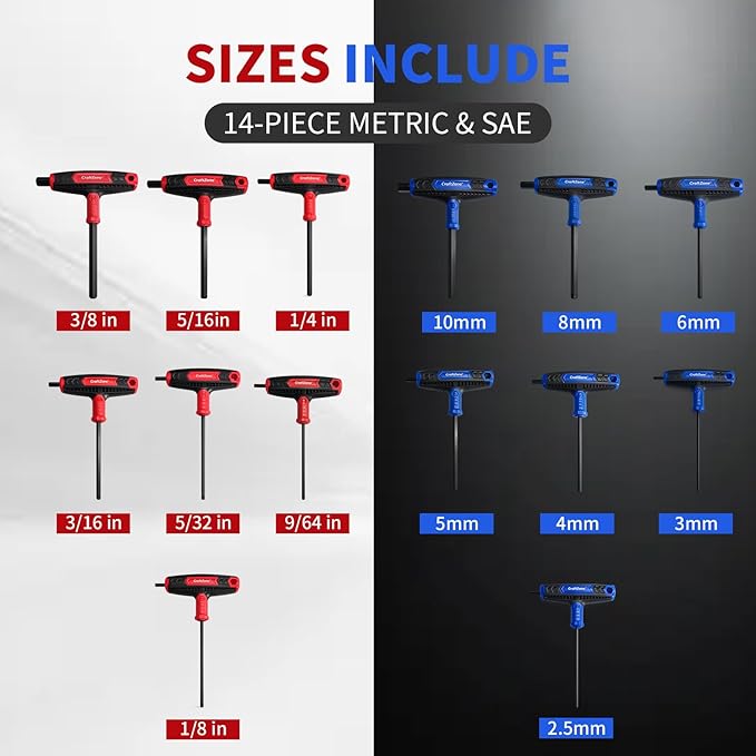 T Handle Allen Wrench Set Metric & SAE T-Handle Hex Key Set T Handle with Storage Box for Basic Home Repair and Mechanical Maintenance