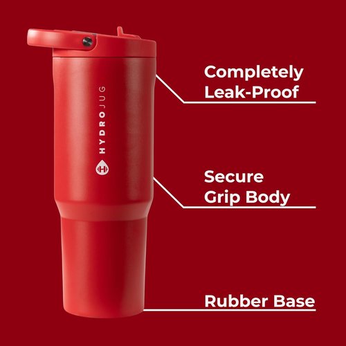 HydroJug Sport - 40oz Stainless Steel Tumbler with Straw | Vacuum Insulated & Leakproof, Ergonomic Design in Alumni Red