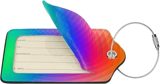 2 Pcs Colorful Geometric Luggage Tags for Suitcases, Bright Rainbow Decorations Tags Birthday Gifts for Men Women, LGBT Tag Outdoor Travel