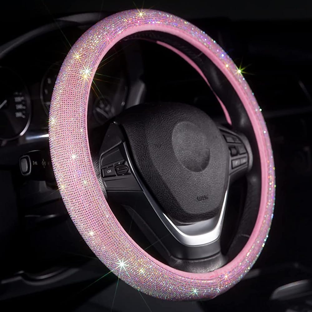 Car Steering Wheel Cover Pink for Women Bling Accessories Diamond Universal