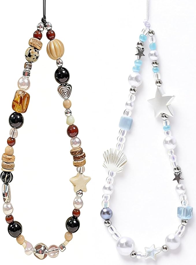2 Pcs Phone Charm Strap Universal Hand Phone Wrist Strap Camera Lanyard Pearl