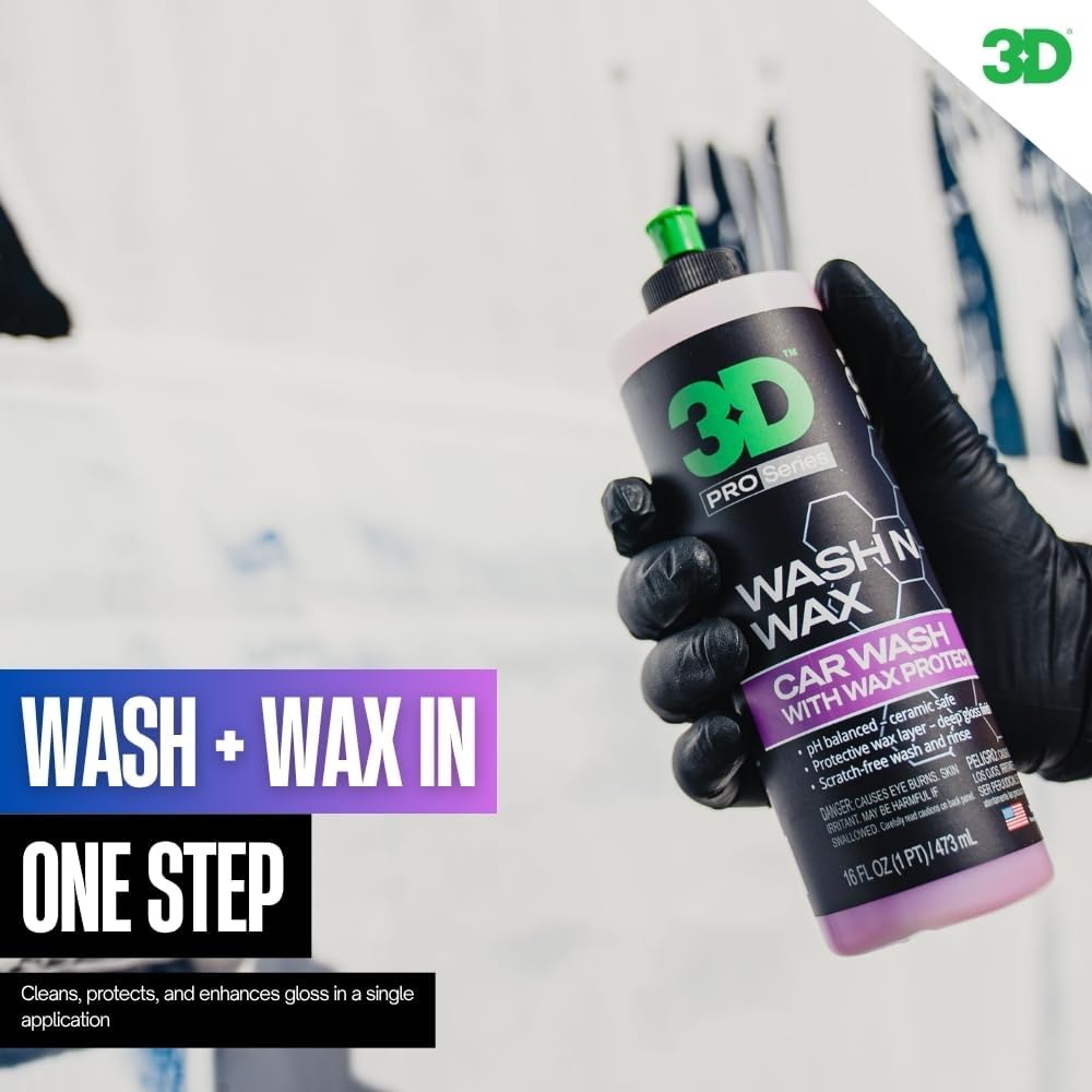 3D Wash N Wax Car Wash Soap - pH Balanced, Easy Rinse, Scratch Free Soap with Wax Protection - 16oz.