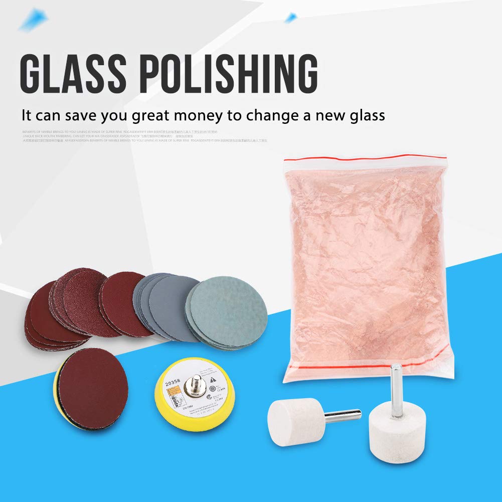 Windshield Scratch Remover Glass Polishing Kit Scratch Removal Set,Multifunctional 34 Pcs Scratch Removal Set Ceric Dioxide Abrasive Polishing Disc Abrasive Disc Polishing Pad Windscreen and Glass