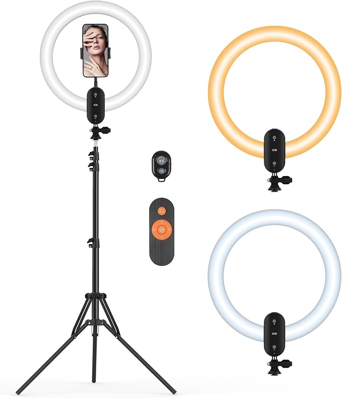 12 inch Ring Light with Stand 2800mAh Rechargeable, LED Circle Selfie Cordless