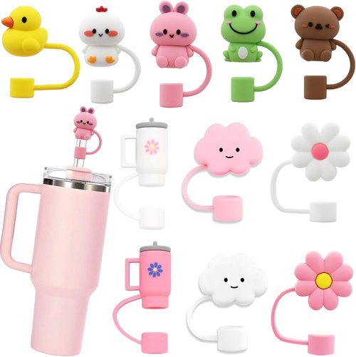 LDKEDKF Silicone Straw Covers for Stanley Cup - 11Pcs Reusable Topper for 30 & 40oz Tumblers