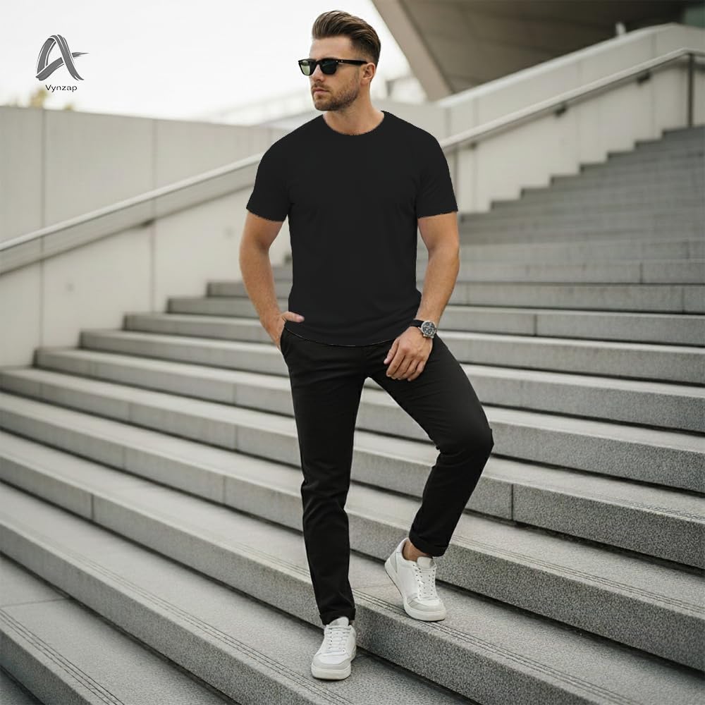 Skiennix Men's 100% Cotton Crew Neck T-Shirt - Premium Short Sleeve Casual Tees, Regular Fit