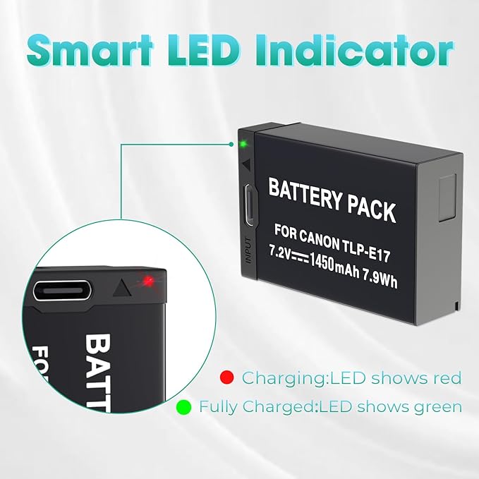 LP LP-E17 Battery 2-Pack 1450mah USB-C Charging Port Battery