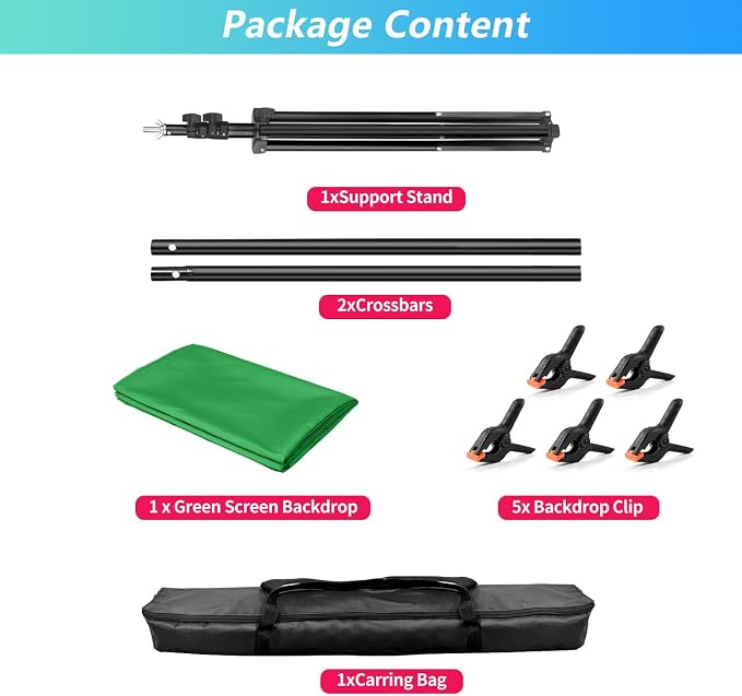 Green Screen Backdrop Kit with Stand, 5X6.5ft Portable Green Screen Backdrop