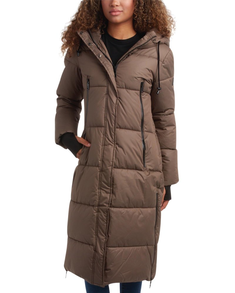 Steve Madden Womens Long Puffer Jacket - Heavyweight Insulated Fall Maxi Winter Coats for Women Long Length Bubble Parka, Size Large, Olive