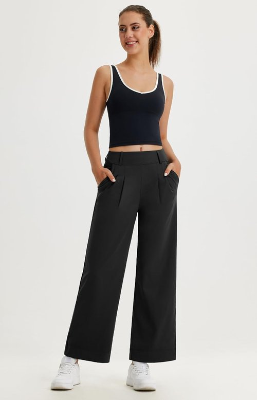 Libin Women's High Waisted Wide Leg Dress Pants - Stretchy Casual Trousers with Pockets