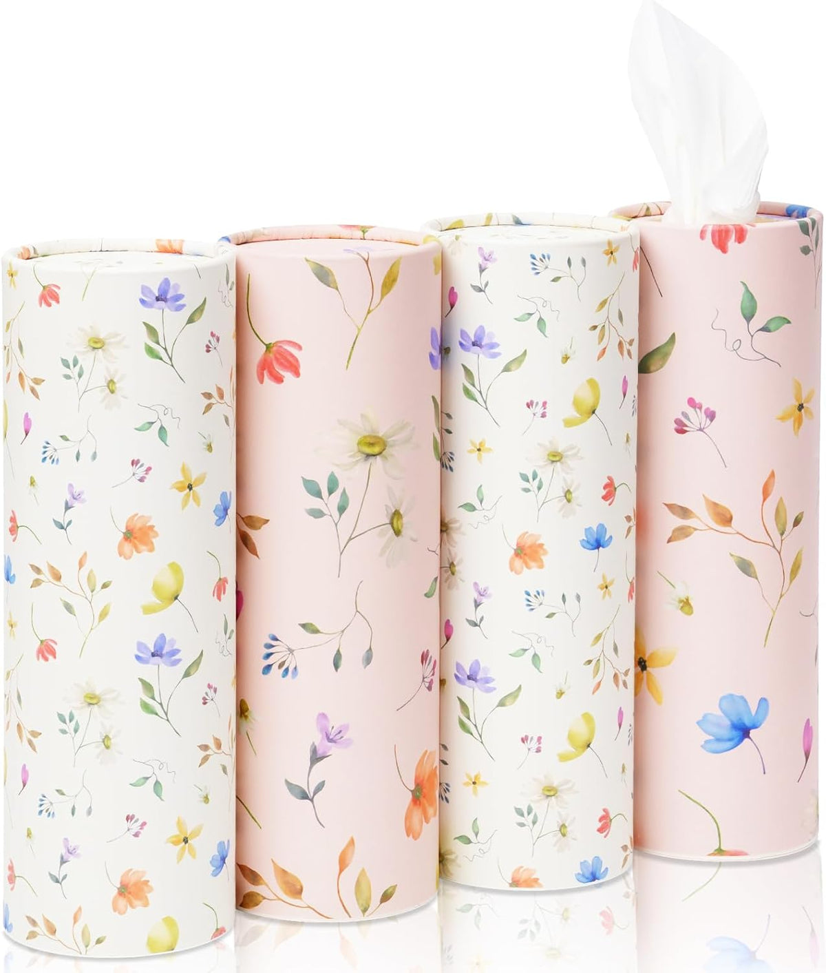 4 Pack Navy Blue Car Tissue Holder with Facial Tissues Bulk, Silver Foil