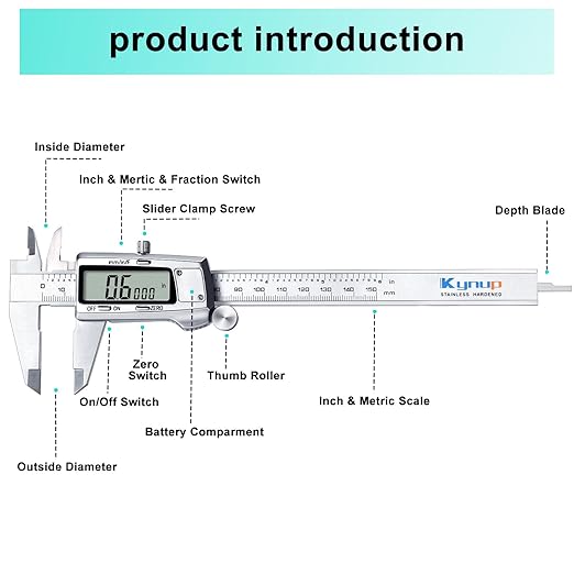 Kynup Digital Caliper, Caliper Measuring Tool, Micrometer Dial Vernier Caliper