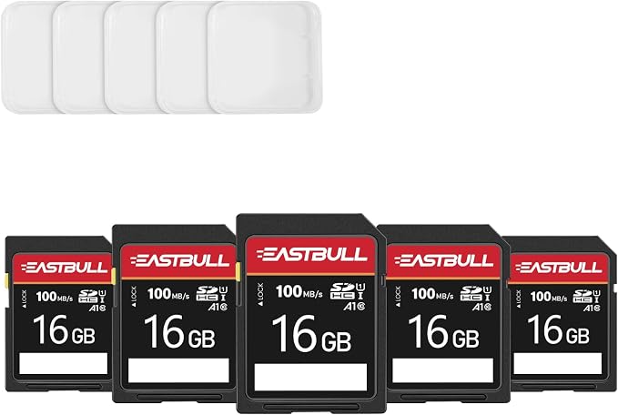 5-Pack of SD Card 16GB EASTBULL Class 10 SD Card U1 V30 High-Speed 100MB/s Read
