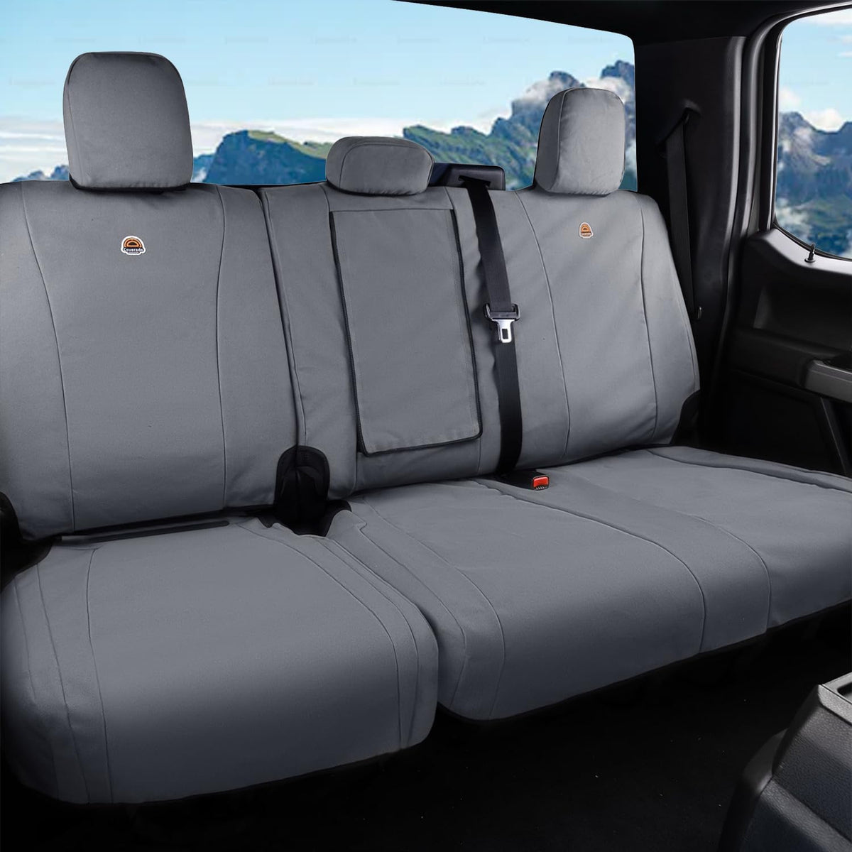 Coverado Rear Car Seat Covers, Waterproof Canvas Seat Protector for Car Seat Cushions for Kids & Dogs, Seat Covers Compatible with 2015-2026 Ford F150&2017-2026 Ford F250 F350 F450(Gray, 2PCS)