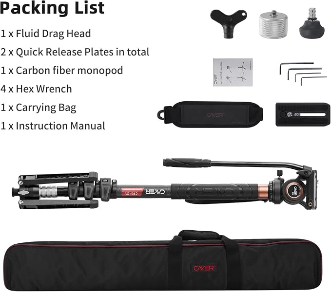 Cayer Monopod Camera Stand, Carbon Fiber Telescopic Monopods Kit