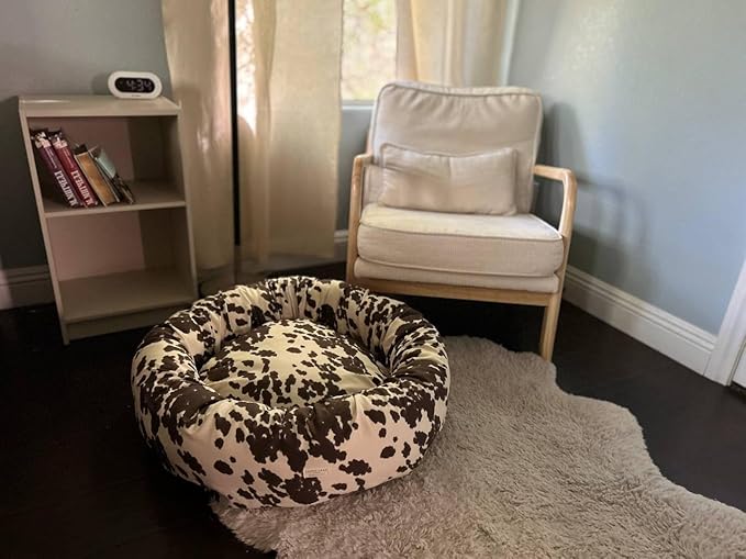 Organic Cotton Canvas Dog Bed: Removable Cover, Natural Fill - Made in USA (Cow Print Brown White, XX Large 50" x 8" inches)