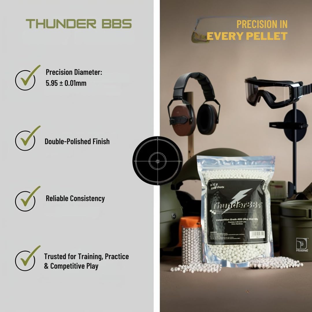ThunderBBs Airsoft BBs 0.12G - High Precision 5000 Rounds in White, Brown, or Yellow