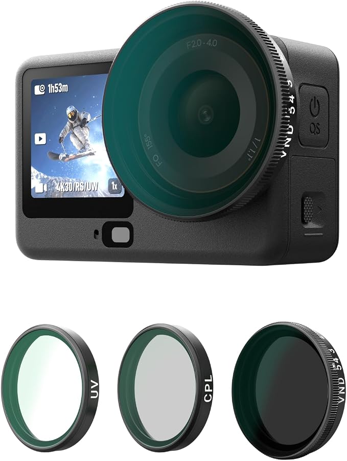 TELESIN Filter Kit for DJI Osmo Action 6 – VND 2–32 Variable ND, CPL UV Lens