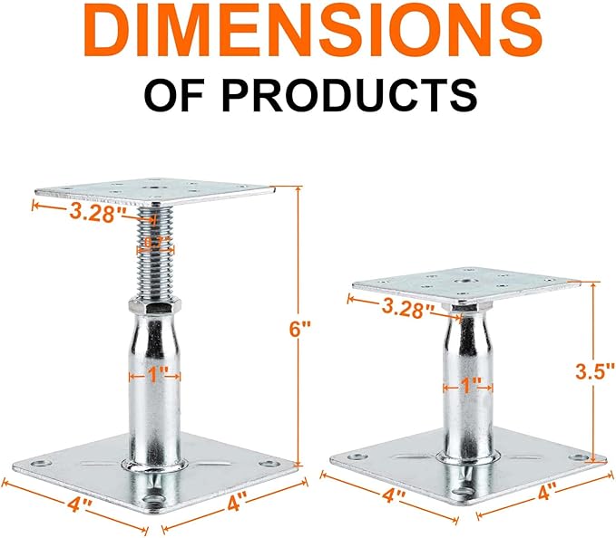 4 Pack Adjustable Support Jack for The Floor,Deck Foundation,Post Floor Joist Jacks,RV Step Stabilizer,Mini Screw Jack- Post 3.5" to 6"