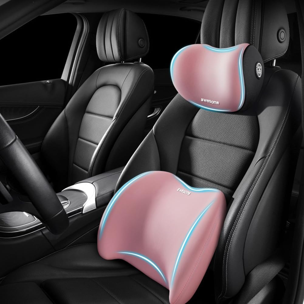 Car Headrest & Lumbar Support Cushion Kit, Ergonomic Car Seat Neck Pillow and Backseat Cushion for Driving Fatigue Relief, Driving Seat Memory Foam Neck Back Rest Pillows (Black)