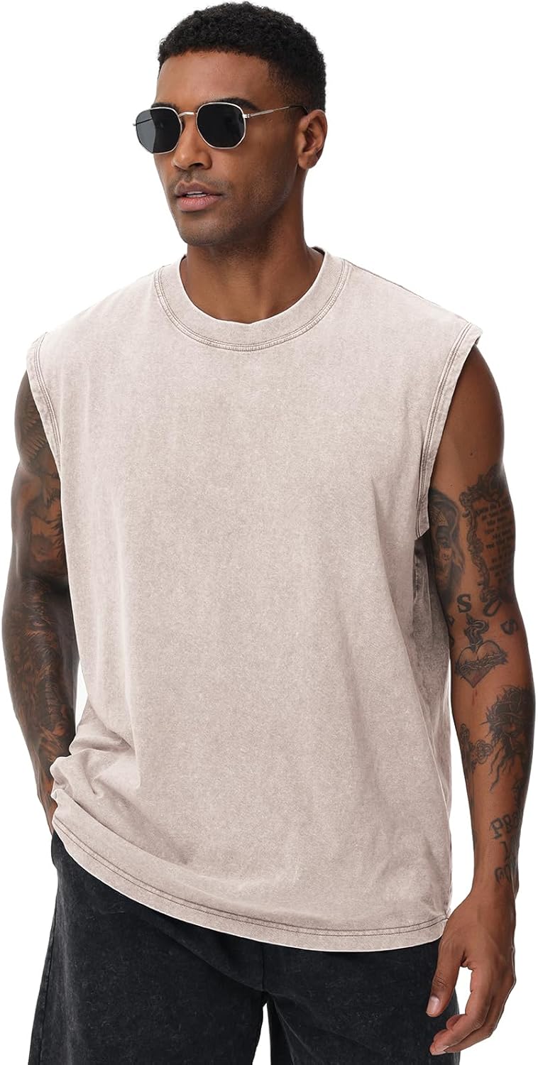 Skiennix Men's Workout Tank Tops - Sleeveless Muscle Tee for Gym & Running | Acid Wash, Loose Fit