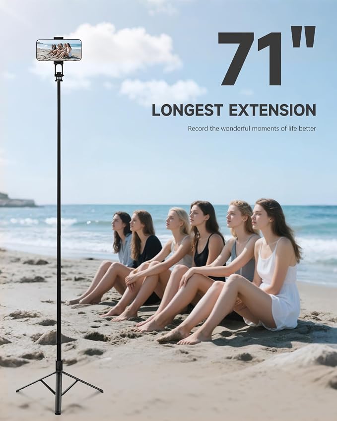 71” Phone Tripod & Selfie Stick, Portable All in One Extendable Cell Phone