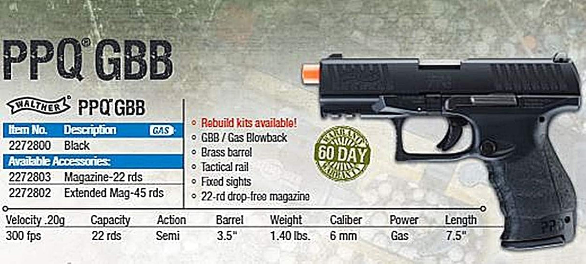 Umarex Elite Force Walther PPQ GBB Blowback Airsoft Pistol - 6mm BB | Realistic Action