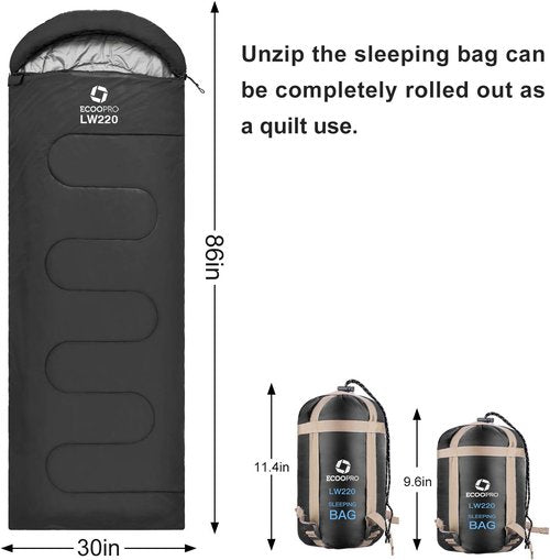 ECOOPRO Warm Weather Sleeping Bag - Portable & Waterproof Comfort | Compact Design for Camping & Hiking - 83" L x 30" W