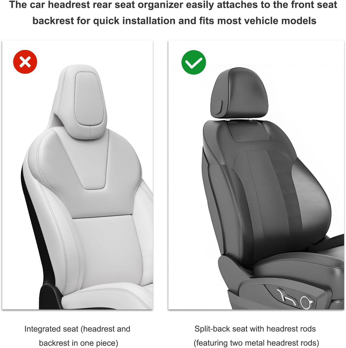 Car Backseat Organizer, 7-In-1 Multifunctional Car Headrest Storage Box with Hook Phone Holder & Cup Holder, Vehicle Hanging Seat Back Organizer for Hold Phone Snacks Drinks (Black)