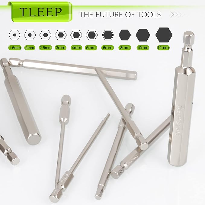 20 x 1/4 Inch Hex Head Allen Wrench Drill Bits 100MM Long, SAE 5/16” to 5/64” & Metric 12mm to 1.5mm, S2 Steel Magnetic Tips Screwdriver Socket Bit Set for Ikea Type Furniture, Silver