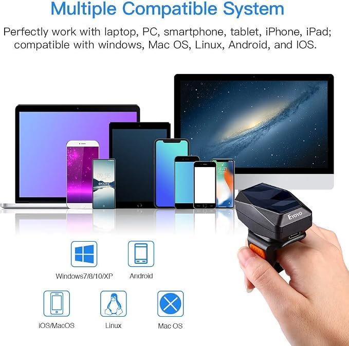 Eyoyo 2D Finger Ring Barcode Scanner, Mini Wearable 3-in-1 USB Wired & 2.4G