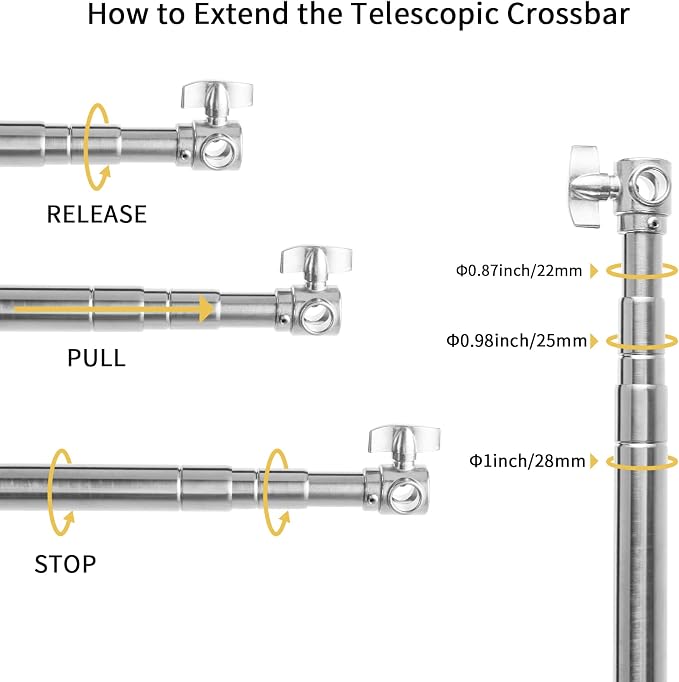 Pro Stainless Steel Telescopic Backdrop Crossbar Max Length 10 ft/3m Adjustable