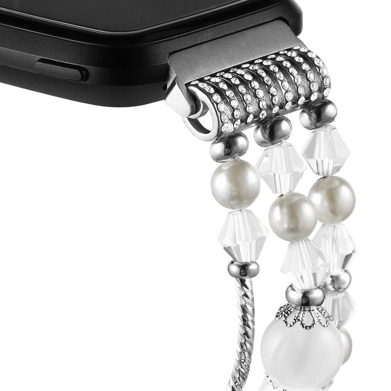 Simpeak Bracelet Elastic Band Compatible with Fitbit Versa/Versa 2/Versa Lite/Versa SE Smartwatch Only, Women Beaded Pearl Band Replacement for Fitbit Versa 2/Lite/SE, White