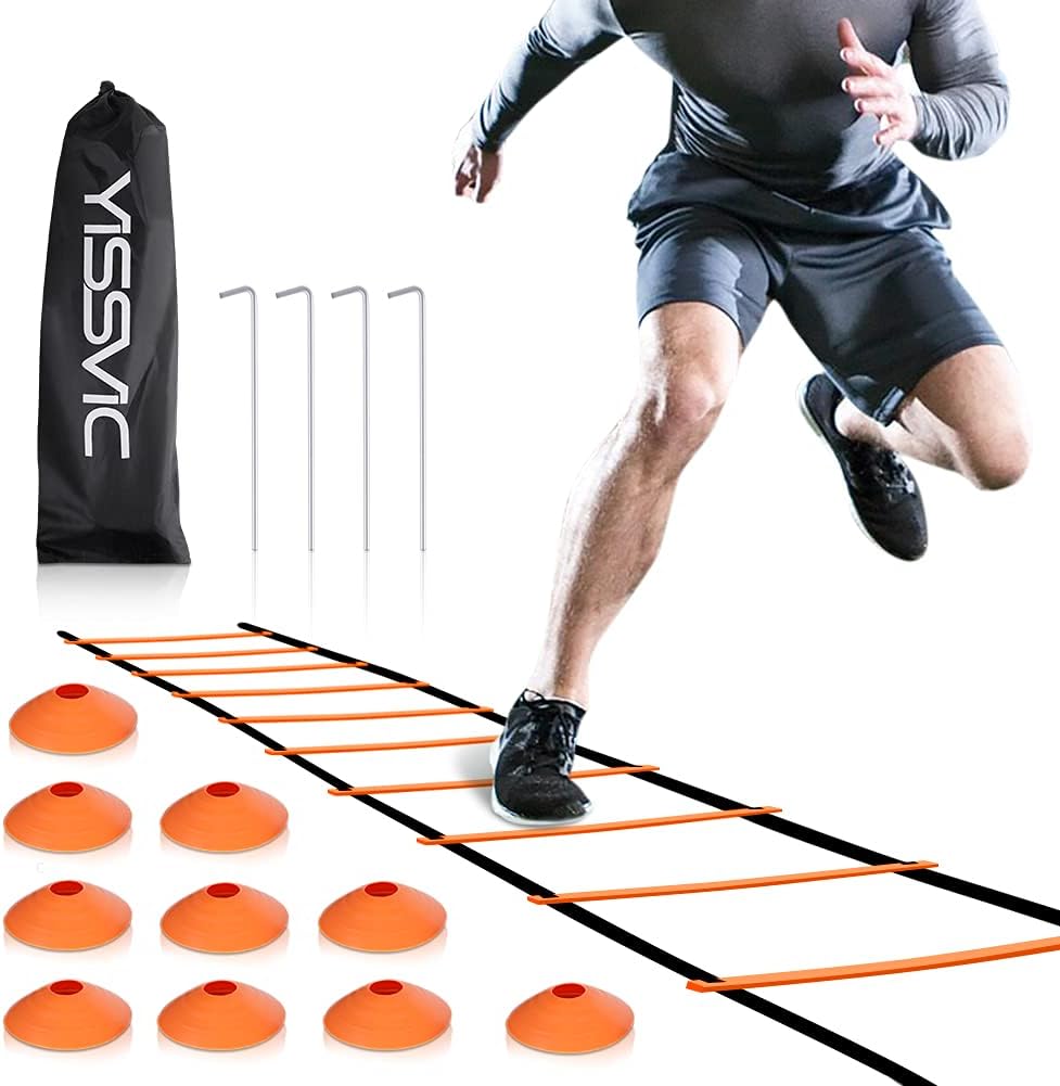 YISSVIC Agility Ladder - 20 Feet with 12 Adjustable Rungs & 10 Cones for Speed Training | Includes Carry Bag & Stakes