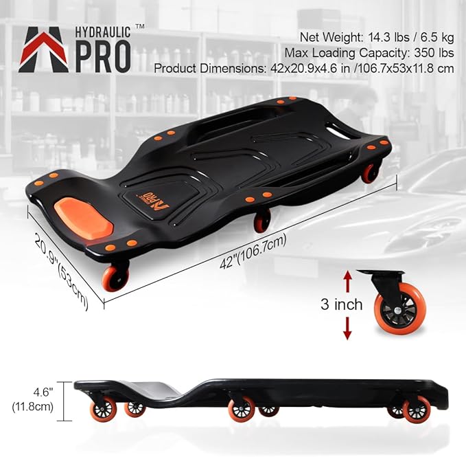 42" Mechanic Creeper with 6 Swivel Casters, Ergonomic Car Creeper with 2 Soft Pads, 350LBS Capacity Low-Profile Design & 2 Tool Trays for Automotive and Garage Repair