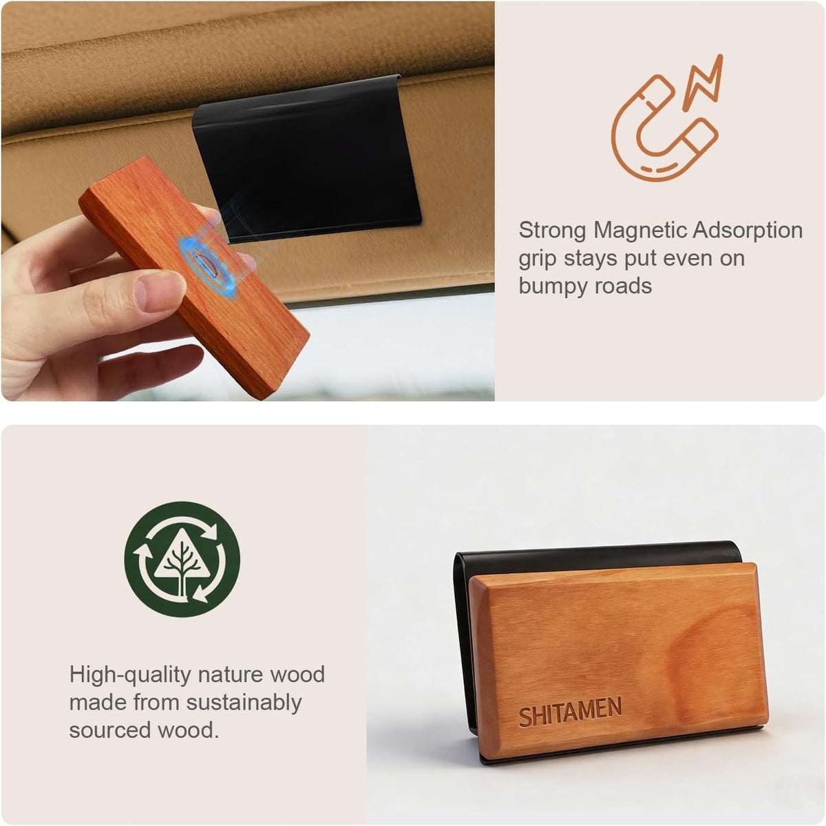 Wooden Car Air Freshener for Visor Clip - Wood Air Freshener - Car Odor Eliminator -Variety Scent Refill, Vehicle Scent Diffuser for Cabin, Truck & SUV - 4 Pack -CLIP INCLUDED