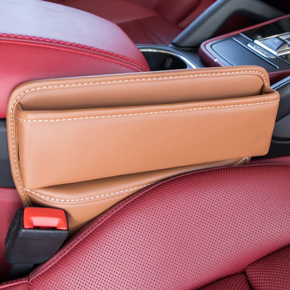 Riloer Car Organizers for Gap Leather Waterproof Car Seat Gap Fillers for Cars, Suvs, Trucks, Front Seat Gap Fillers for Phones, Keys, Cards, Glasses, Beige