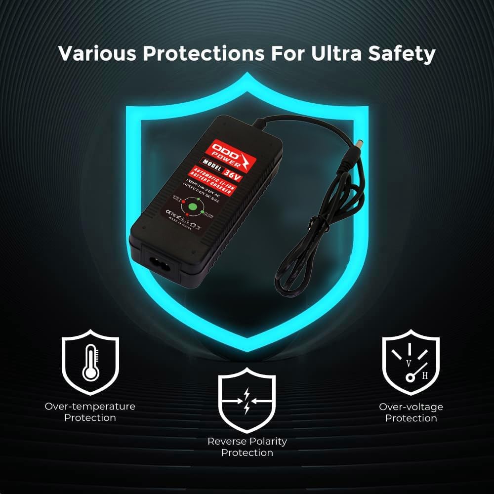 QDD 42V 2A Scooter Charger - Universal 4-in-1 Plugs for 36V 10S Lithium Batteries | Female DC 5.5mm-2.1mm Port