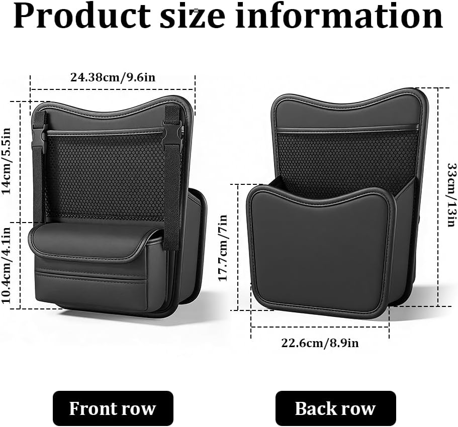 Car Organizer Storage Between Seats, Car Purse Holder, Nappa Leather Front Seat Storage Bag with Tissue Holder, Large Capacity Auto Console Organizer for Document Phone Wallet Snack (Black)