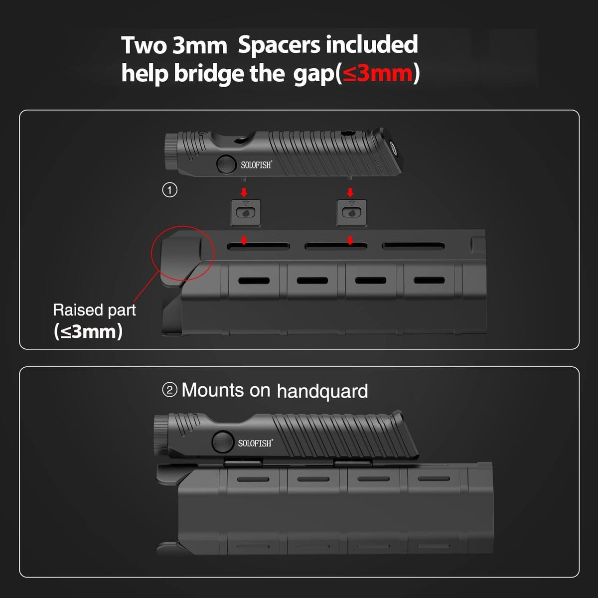 Solofish Tactical Flashlight - 1450 Lumens with Green Laser Sight | Magnetic Rechargeable, Mlok Rail Compatible