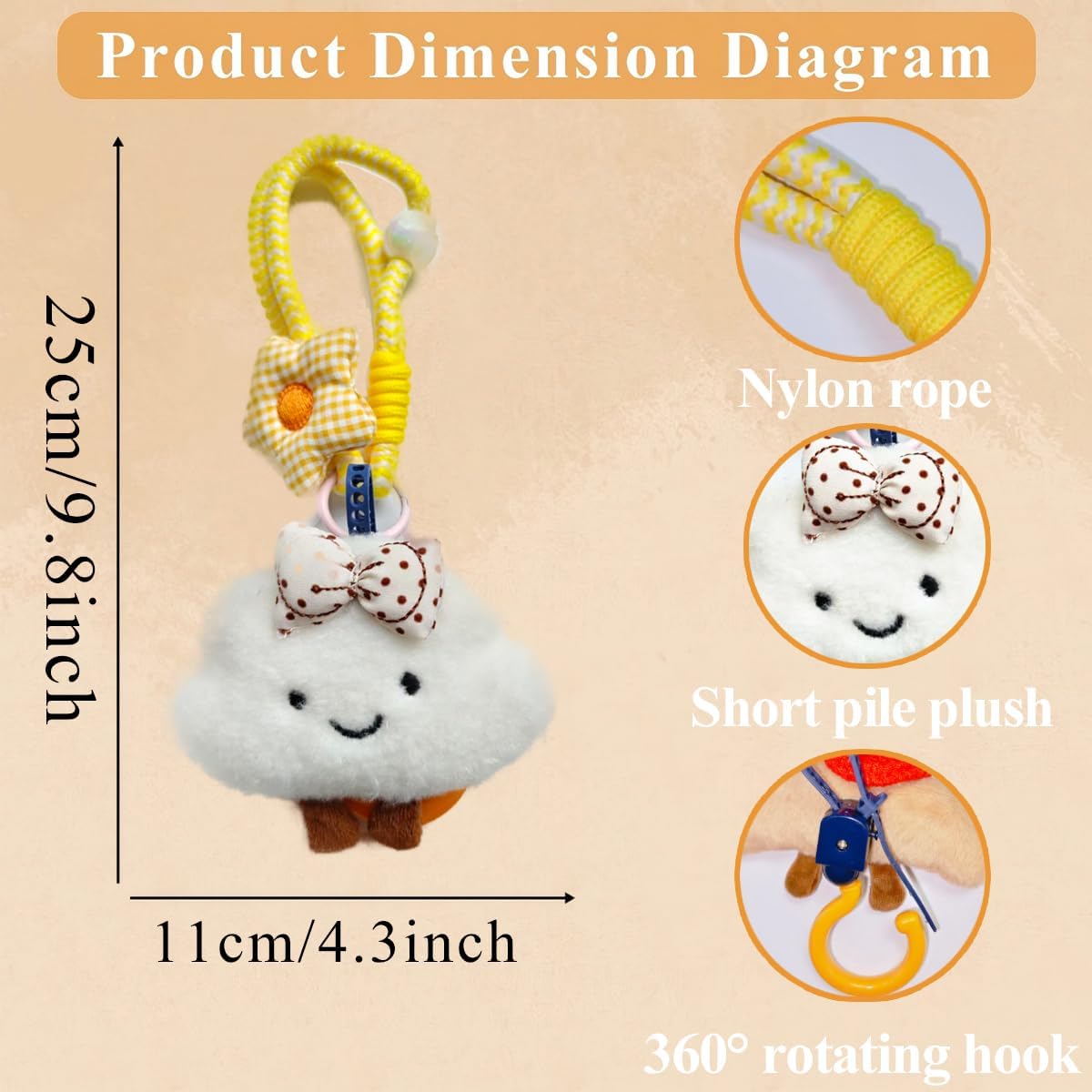 2 Pack Cute Car Headrest Hooks 360° Rotating Adjustable Length, Seat Decorative Hanger for Handbags Shopping Bags(Bow Cloud)