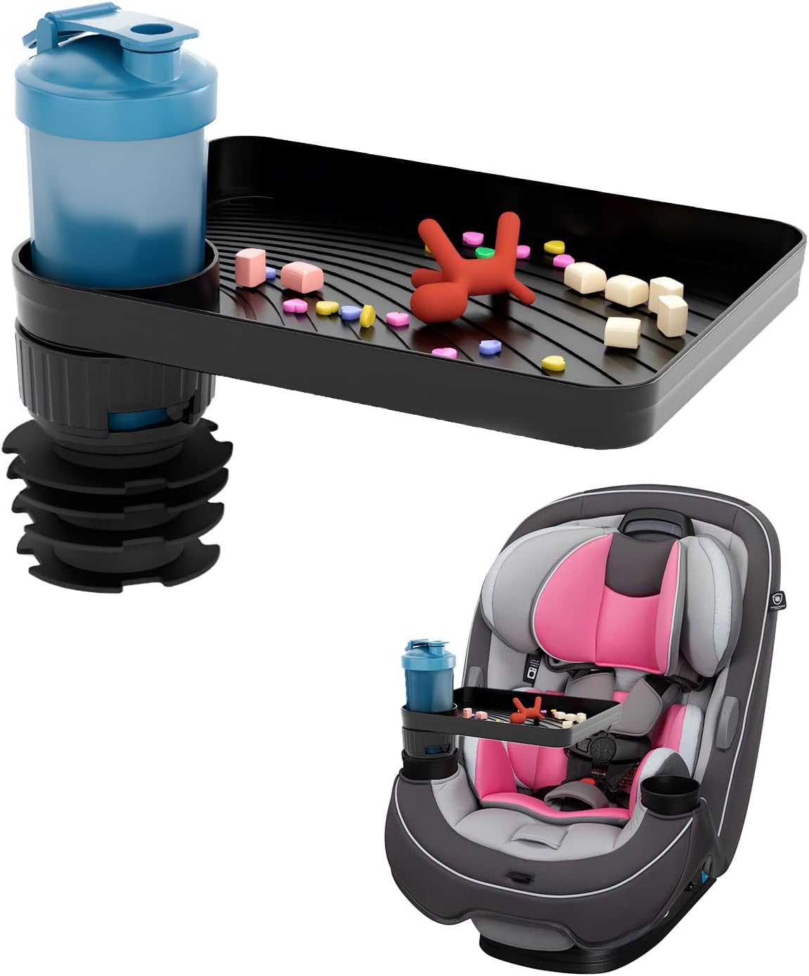 SEVEN SPARTA Car Seat Tray for Kids Fit 2.8"-3.2"Cup Holders for Snack, Toy