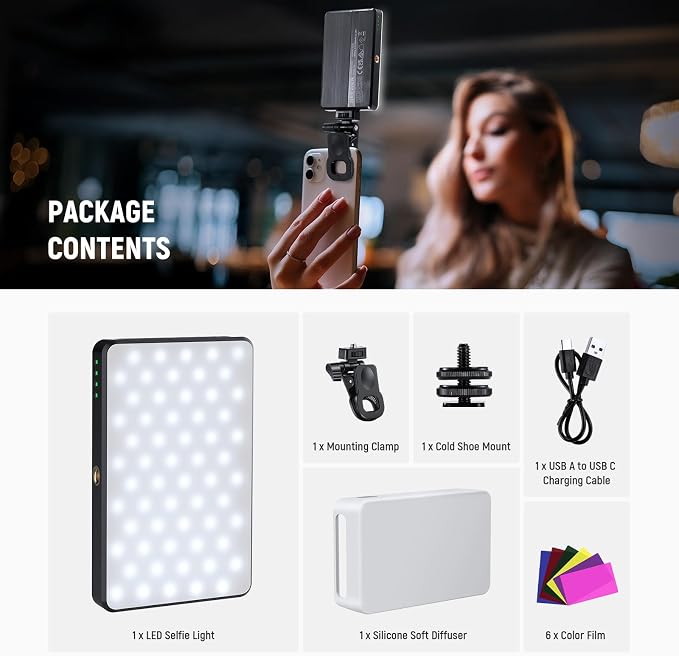 NEEWER Basics LED Selfie Phone Light, Rechargeable 2500-9000K Clip On Fill Light