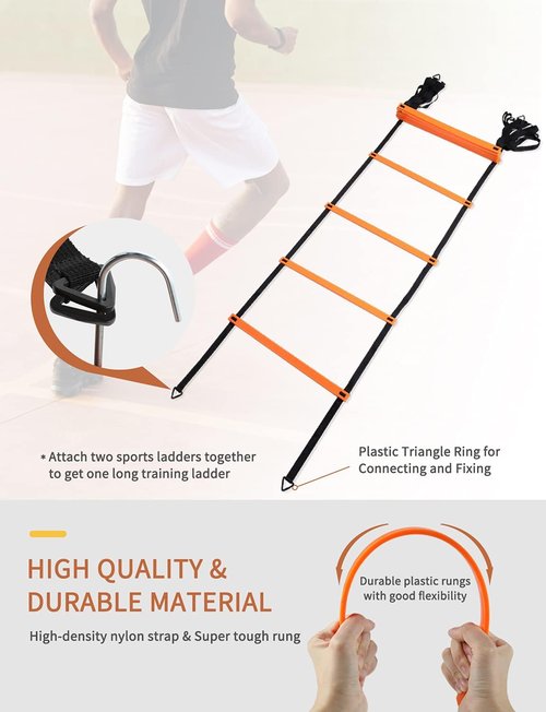 GHB Agility Ladder - Speed Training Workout Ladder with 12 Rungs & 10 Cones - 20ft Length