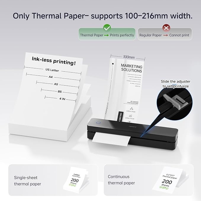 HPRT Portable Thermal Printer-Inkless Printer, Supports Thermal Paper&Labels