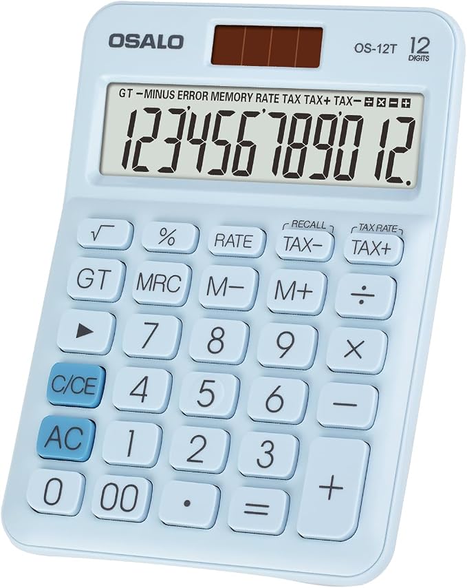 Pocket Small Size Desk Calculator, 12 Digit Large LCD Display, Basic Tax